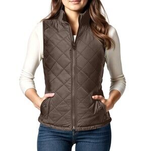 NY Threads Women’s Quilted Puffer Vest Brown Medium NWT Full Zip Lightweight